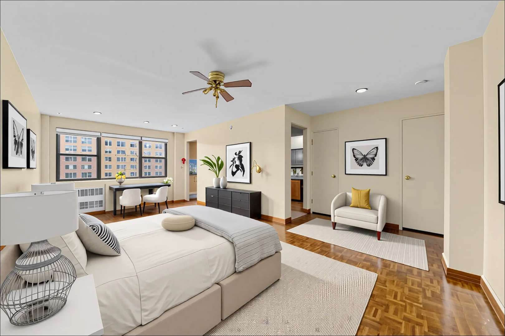 Spacious living room with modern furniture